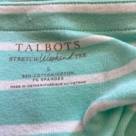 Talbots Stretch Weekend Tee Top Size Small Mint Green & White Stripe - Picture 2 of 7